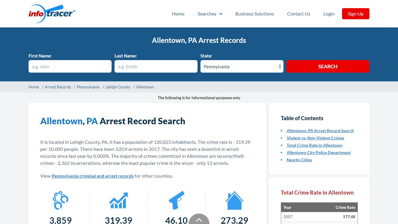 Search Allentown, PA Arrest Records Online - InfoTracer