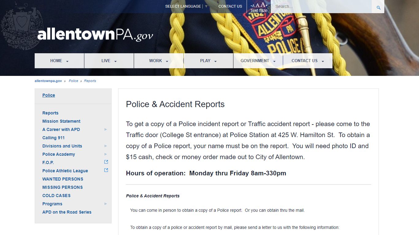 AllentownPA.GOV > Police > Reports